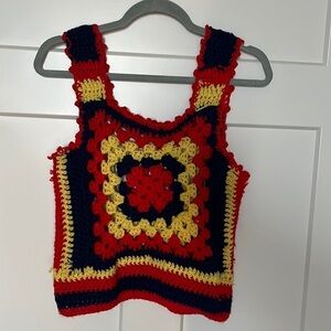 Vintaged 70's Hand Crochet Granny Square Tank Top Size Medium